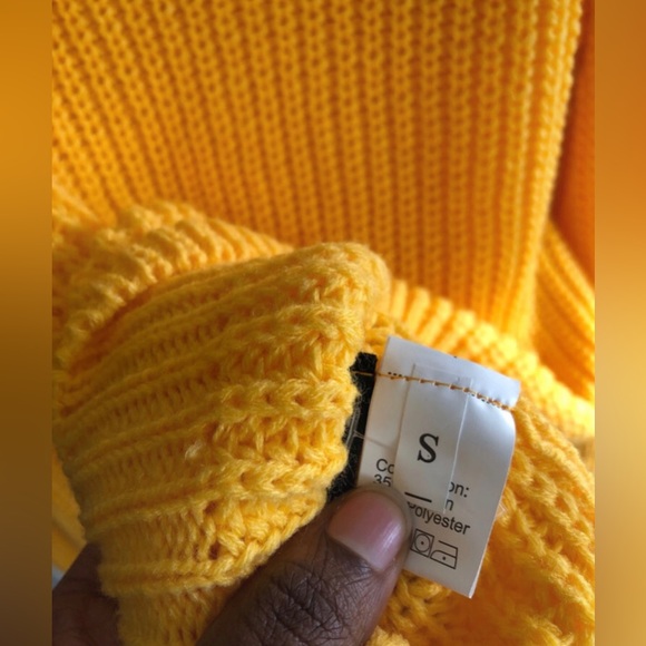 Women’s Off the Shoulder Yellow Sweater - Picture 8 of 9
